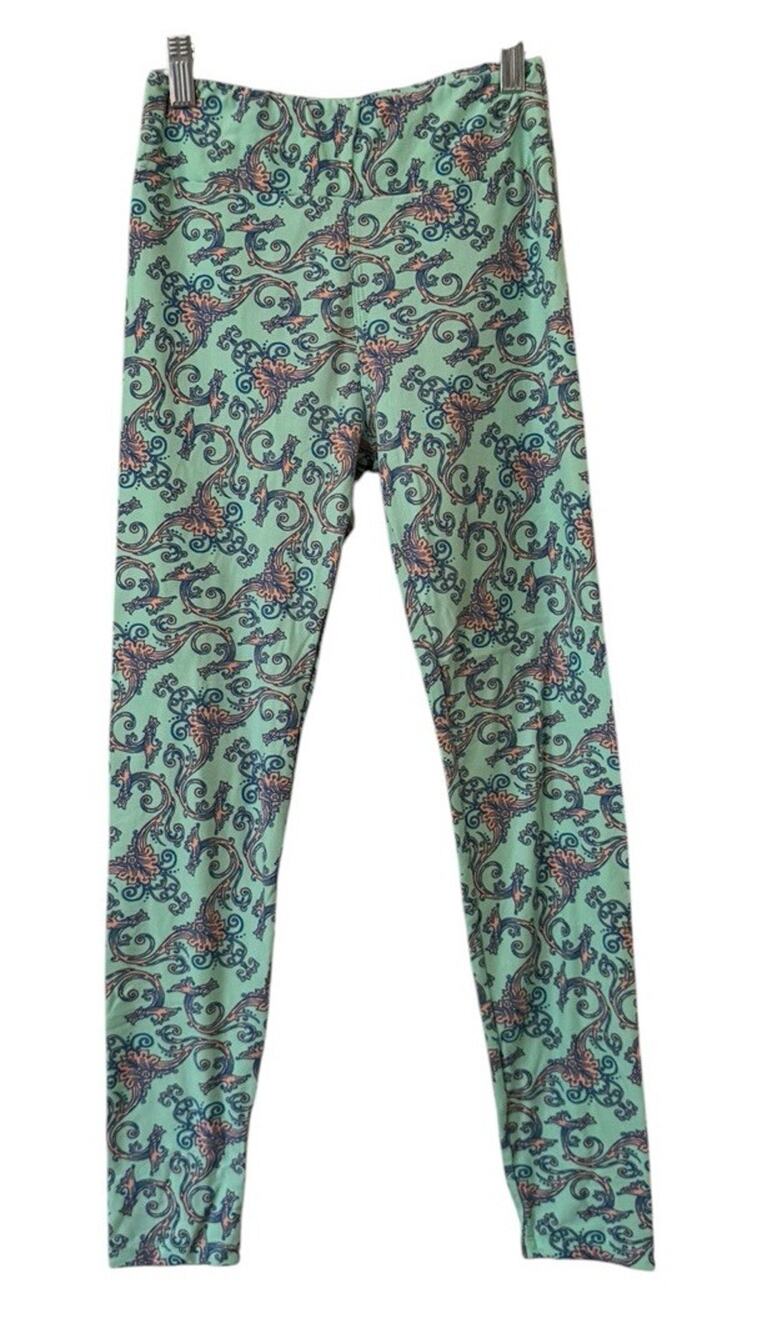 LulaRoe Women Size OS Green Paisley City Leggings Stretch Soft Teacher Business